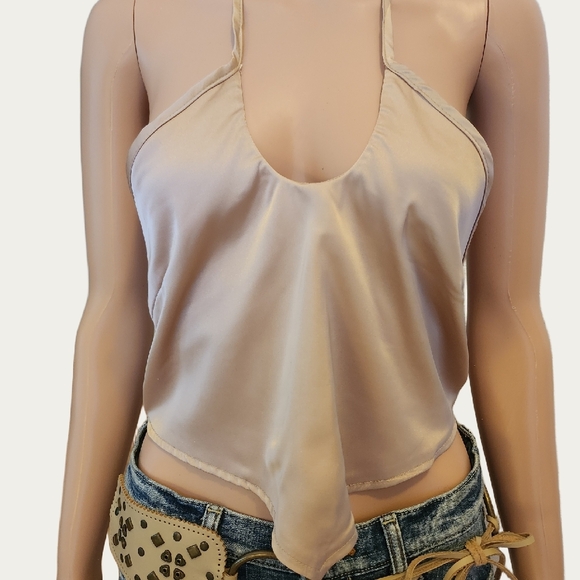 Princess Polly BEIGE/Rose Asymmetrical Backless Crop Top NWT - Picture 3 of 9